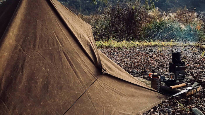 tarp tent in the bush
