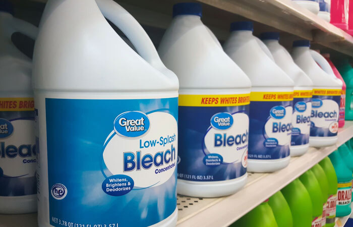 bleach bottles on a grocery store self
